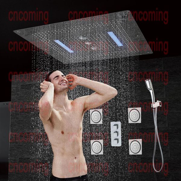 Ensemble de douche dissimulé pour salle de bain avec jets de massage LED panneau de pommeau de douche au plafond thermostatique bain robinet de douche cascade de pluie AF5424268o