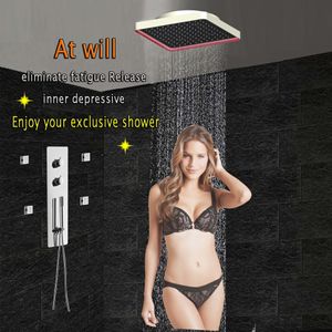 Ensemble de douche thermostatique dissimulé, salle de bains, robinet mitigeur de panneau, pomme de douche de plafond à LED 300x300, jets de Massage à brume de pluie LF5282