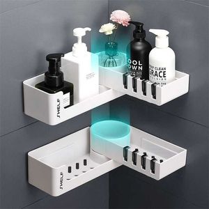 Étagère de douche d'angle de salle de bain avec 4 crochets muraux pour shampooing Organiser le stockage de cuisine auto-adhésif rotatif 211112