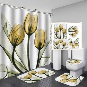 Badkamer gordijnset bloemenontwerp badkamer sets met douchegordijn 240420