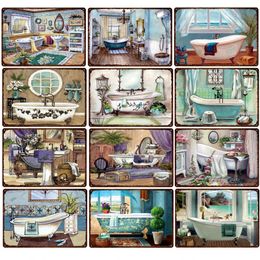 Badkamer decoratie metaal schilderen bord vintage Europese stijl badtub wasbasin ijzer schilderij home decor muur kunst tin plaques 20x30cm woo