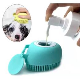 Baño Perro Cepillo de baño Guantes de masaje Peine de silicona de seguridad suave con caja de champú Accesorios para mascotas para gatos Herramienta de aseo de ducha FY3793