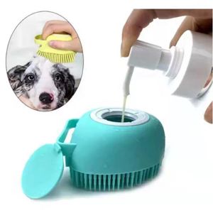 Bathroom Dog Bath Brush Massage Gloves Soft Safety Silicone Comb with Shampoo Box Pet Accessories for Cats Shower Grooming Tool FY3793