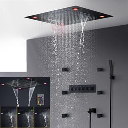 badkamer elektrische led douche set mat zwart verborgen plafond grote regendouche waterval body jets 2 inch massage shower279w