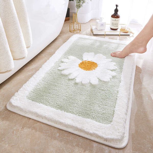 Alfombrilla para puerta de entrada de baño, alfombrillas de baño con patrón de margaritas, almohadillas absorbentes antideslizantes para inodoro, alfombras mullidas nórdicas, decoración del hogar 210626