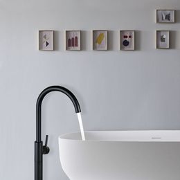 Robinet de salle de bain Baigne noire mate robinet de douche de douche rond mélangeur de sol simple manchette à eau froide chaude bacnolux