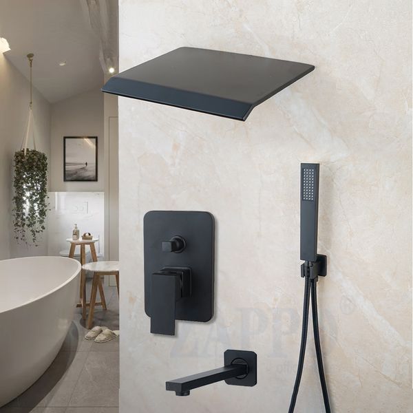 Robinet de salle de bain Matte Black Précipitant Paye de douche de salle de bain robinet mural Baignoir de baignoire en cascade de baignoire