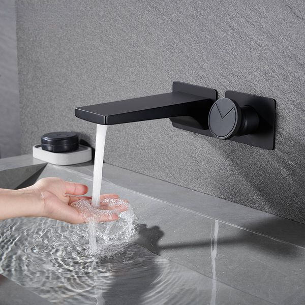 Robinet de salle de bain mitigeur évier robinet lavabo noir mat eau chaude froide montage mural bec bain avec poignée à levier moderne Chrome