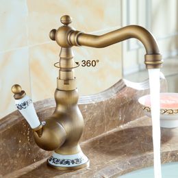 Robinets de salle de bains robinet en Bronze Antique pour mitigeur de cuisine avec grue en céramique mélangeurs d'eau froide et chaude du robinet d'évier