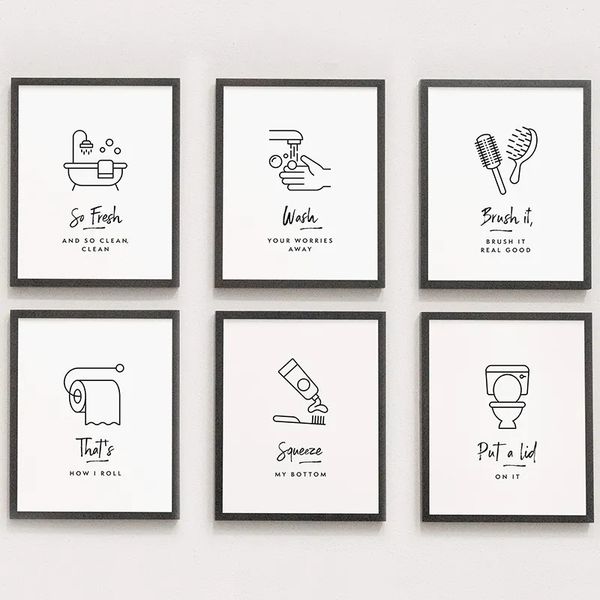 Baño divertido lienzo pintura impresión Minimal Humor inodoro carteles e impresiones arte de pared moderno baño decoración del hogar regalos Cuadros Wo6