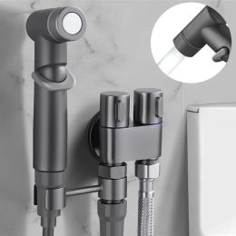 Bathroom Handheld Toilet Bidet Faucet Sprayer Hand Bidet Set Toilet Self Cleaning Shower Head One In Two Out Angle Valve Faucet