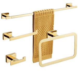 Hardware de baño 4 piezas Conjunto de latón chapado en oro Barra de toalla Soporte de papel higiénico Anillo Gancho para bata Accesorios 240304