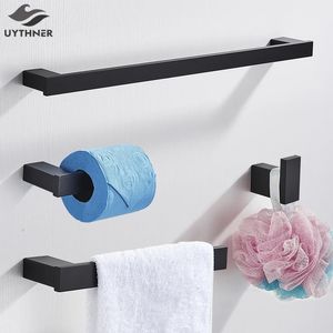 Juego de accesorios para baño, gancho para bata negro, toallero, toallero, barra de torre, soporte de papel tisú, accesorios de baño, montaje en pared 240312