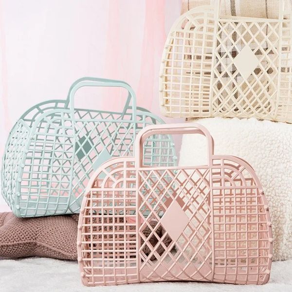 Panier à linge de salle de bain Petit organisateurs de stockage en plastique portable en maille pliable pour le stockage des vêtements ménagers