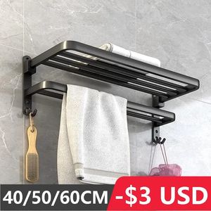 Porte-serviettes de salle de bains avec crochets à double barre, support de barre d'étagère de 2024 pouces, noir mat 240304