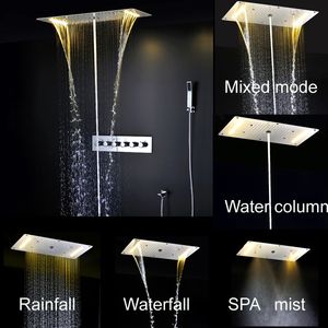 Juego de ducha LED multifunción para baño, grifos de cascada, niebla de lluvia, cabezal de ducha SUS304 de 380x700MM con válvula fría y caliente