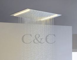 Pommeau de douche à effet pluie LED pour salle de bain rectangulaire contemporain 110 V ~ 220 V courant alternatif lampes jaunes en acier inoxydable 304 L-50X36E