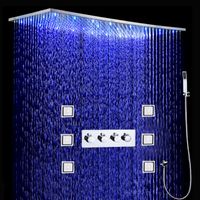 Salle de bain Douche LED Set 500x1000mm Plafond Grand Panneau de douche de douche de pluie Panneau de douche thermostatique avec jets de massage