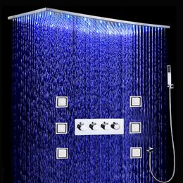 Badkamer LED -doucheset 500x1000 mm plafond grote regen douchekop paneel thermostatische douchekranen met massagebody jets318f
