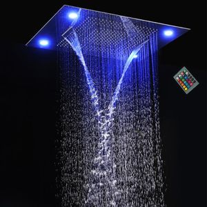 Salle de bain de luxe 31quot grand robinet de douche coloré à LED 304 pomme de douche à cascade de pluie en acier inoxydable 600800mm avec télécommande 1781624