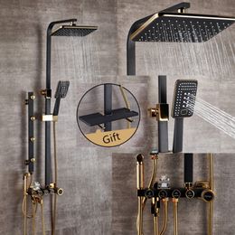 Ensemble de douche de luxe noir doré, salle de bains, avec bidet, douche avec étagère, ensemble de douche doré, robinet de salle de bains, ensembles de robinets de baignoire 216f