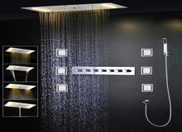 Salle de bains moderne ensemble de douche de plafond de luxe LED cascade pomme de douche à effet de pluie 380x700mm robinets thermostatiques mélangeur de douche avec 4031169257
