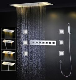 Salle de bains moderne ensemble de douche de plafond de luxe LED cascade pomme de douche à effet de pluie 380x700mm robinets thermostatiques mélangeur de douche avec 4033613079