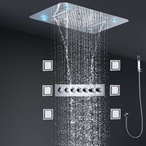 Conjunto de ducha musical para baño, Panel de cabezal de ducha LED, grifos de válvula desviadora termostática multifunción con chorros corporales de masaje