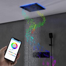 ensemble de pommeau de douche pluie salle de bain 400x400mm cascade robinets brumeux thermostatique musique ensemble de salle de bain led light269M