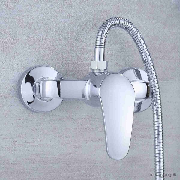 Grifo de ducha de baño Grifo de baño de plata Grifo mezclador con juego de mano Válvula de control de ducha de montaje en pared R230804