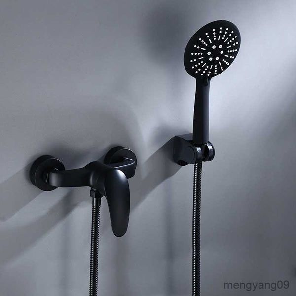 Salle de bain s noir mat salle de bain douche robinets bain douche mitigeur vanne de commande robinet d'eau montage mural baignoire HandHeld Set R230804