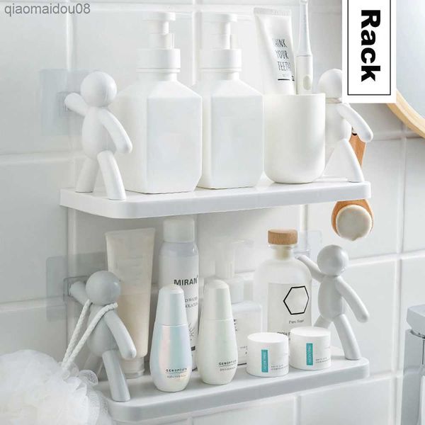 Salle de bain auto-adhésif shampooing étagères douche serviette support de rangement cosmétique toilette organisateur décor à la maison cuisine divers support L230704