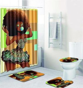 badkamer sets tapijt tapijt douche douchegordijn Afrikaanse vrouw toiletzitting dekking badkamer niet -slip tapijt en douchegordijn224S9950145