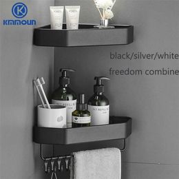 Estante de baño Espacio de esquina Cesta triangular de aluminio Estante de almacenamiento para cuarto de ducha Montado en la pared Negro / Blanco / Plata 211112