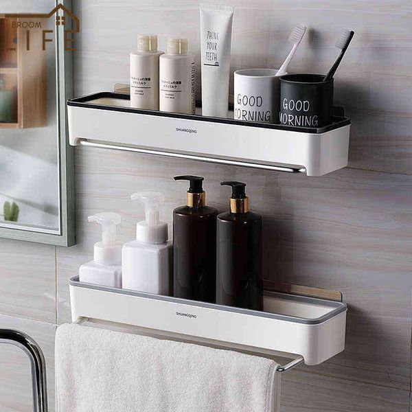 Estante de baño Soporte para toallas Percha extensible Ducha Champú Rack Organizador de baño Cocina Cesta de almacenamiento Inodoro blanco flotante J220702