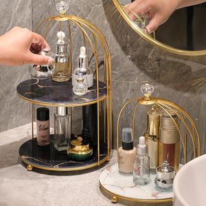 Iron Bird Cage Bathroom Shelves: 2-Tier Makeup Organizer Rack for Cosmetics