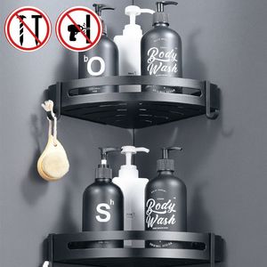 Bathroom Shelves 123pcs WC Wall Shelf Triangle Shower Storage Rack Bath Shampoo Free Punching Black Aluminum Toilet Corner 230616