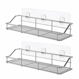 Étagères de salle de bain 1x 304 en acier inoxydable cuisine salle de bain étagère de toilette support mural douche tampon adhésif sans perceuse organisateur porte-shampooing support 230421