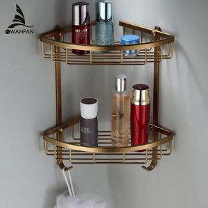 Badkamer planken 2 laag antieke metalen douche hoek plank muur mount shampoo opslag plank rack badkamer mandhouder MJ-7011