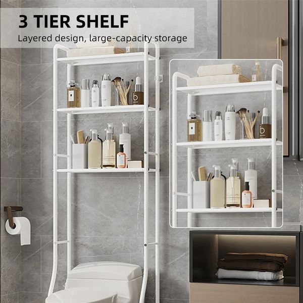 Étagères de salle de bain Organisateur de rangement à 3 niveaux pour salle de bain WC sur étagère Support de machine à laver Accessoires de salle de bain Étagères Gadgets pour la maison Blanc 231201