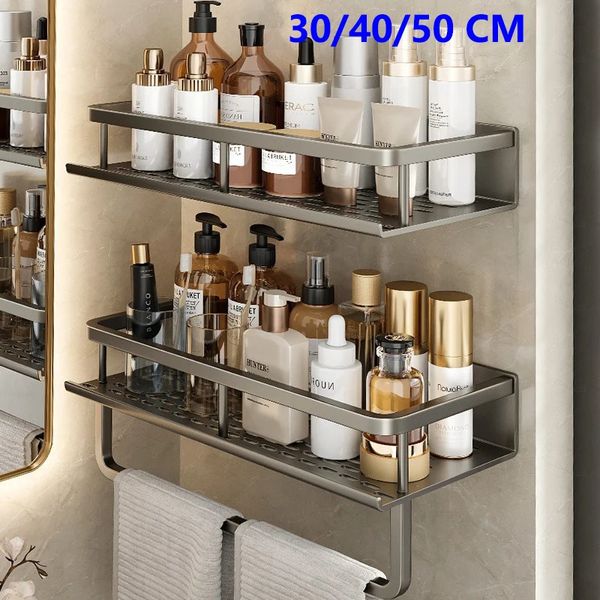 Étagères de salle de bain, accessoires, organisateur d'étagère, 3050CM, support de rangement de douche, espace mural gris, support de shampoing de toilette en aluminium 231019