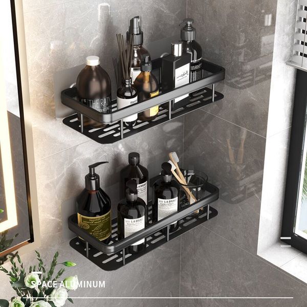 Étagères de salle de bain Étagère de salle de bain en aluminium Sans perceuse Organisateur de stockage de maquillage Support de shampooing mural Étagères de douche Support de salle de bain antirouille 230530