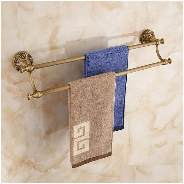 Étagères de salle de bain Accessoires en bronze antique Paquet tout-en-un Porte-serviettes Anneau Porte-brosse de toilette Crochet pour peignoir Sèche-cheveux Drop Delivery H Dhex5