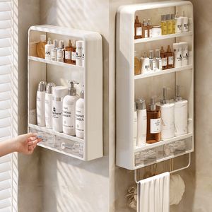 Étagères de salle de bain Organisateur de salle de bain étagères support mural sans poinçon lavabo de salle de bain cosmétique mur de toilette accessoire de rangement multicouche 230421