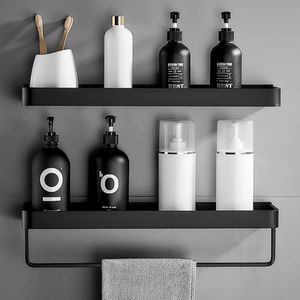 Étagères de salle de bain Étagère de salle de bain Sans perceuse Organisateur Étagère de rangement pour douche Étagères d'angle noires Porte-shampoing de toilette en aluminium fixé au mur 230504