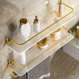 Étagères de salle de bain Étagère de salle de bain Support de rangement mural avec porte-serviettes Acrylique Transparent Organisateur Étagère Accessoires de salle de bain 230421