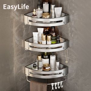 Bathroom Shelves Bathroom Shelves Wall Mounted No Drill Space Aluminum Shower Corner Storage Shelf Multilayer Kitchen Organizer Rack Accessories 230530