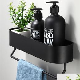 Estantes de baño Estante de baño negro 3050Cm Longitud Cocina Pared Shees Cesta de ducha Estante de almacenamiento Barra de toalla Ganchos para batas Accesorios T Dhrxv