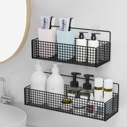 Estantes de baño Estante negro montado en la pared Ducha Champú Estante Accesorios de baño Cocina Punzón gratuito Cesta de almacenamiento de condimentos 221121