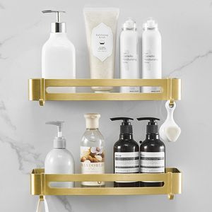 Badkamer planken geborsteld gouden badkamerplank met haken aluminium rechthoek keuken badkamer douchegel zeep shampoo opslag organizer rekhouder 230421